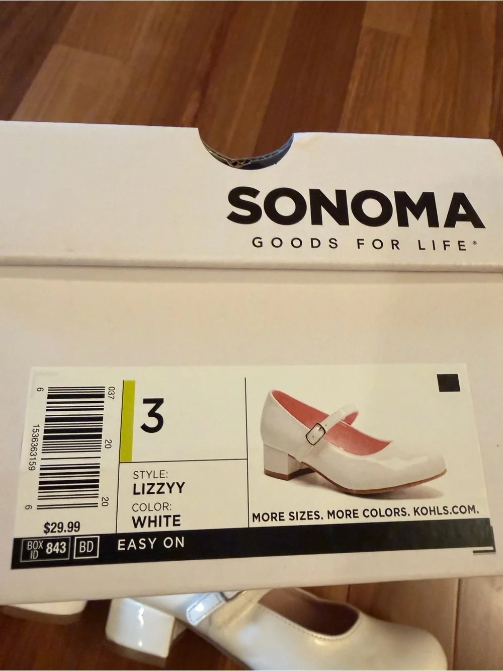 Sonoma White Patent Mary Jane Dress Shoes with Velcro Straps Girls Sz 3 - GUC
